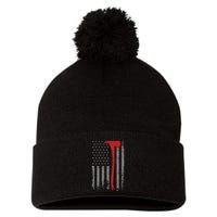 Wildland Firefighter Axe American Flag Thin Red Line Fireman Pom Pom 12in Knit Beanie