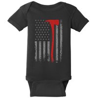 Wildland Firefighter Axe American Flag Thin Red Line Fireman Baby Bodysuit