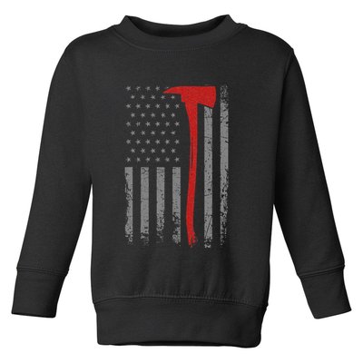 Wildland Firefighter Axe American Flag Thin Red Line Fireman Toddler Sweatshirt
