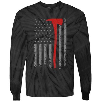 Wildland Firefighter Axe American Flag Thin Red Line Fireman Tie-Dye Long Sleeve Shirt