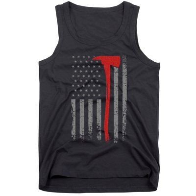 Wildland Firefighter Axe American Flag Thin Red Line Fireman Tank Top