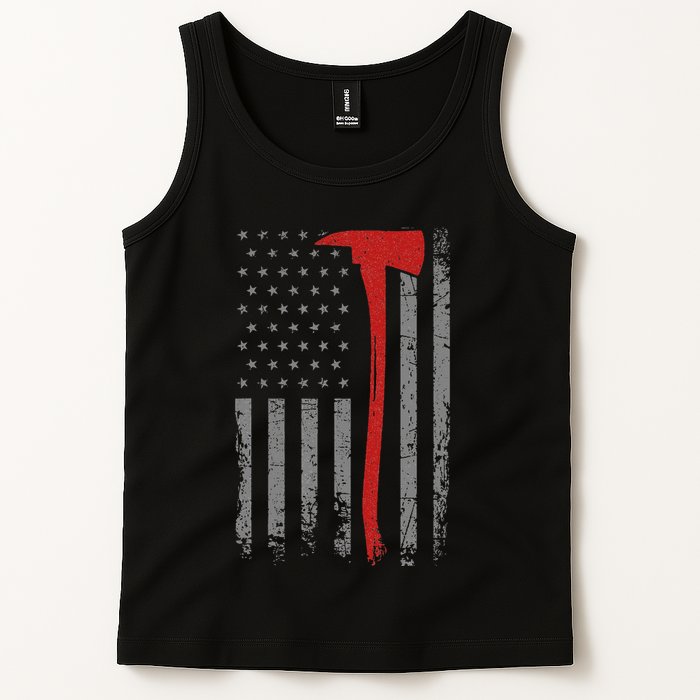 Wildland Firefighter Axe American Flag Thin Red Line Fireman Tank Top
