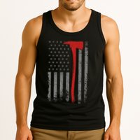 Wildland Firefighter Axe American Flag Thin Red Line Fireman Tank Top