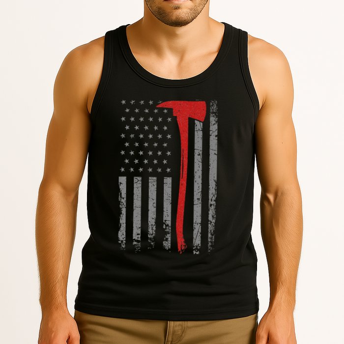 Wildland Firefighter Axe American Flag Thin Red Line Fireman Tank Top