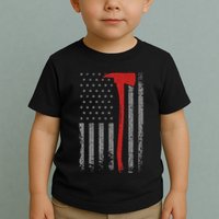 Wildland Firefighter Axe American Flag Thin Red Line Fireman Toddler T-Shirt