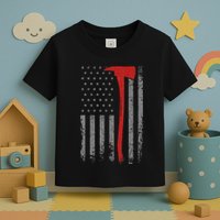 Wildland Firefighter Axe American Flag Thin Red Line Fireman Toddler T-Shirt