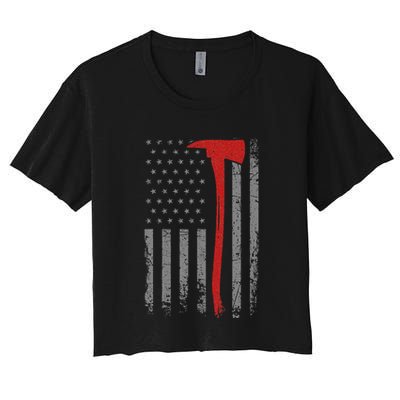 Wildland Firefighter Axe American Flag Thin Red Line Fireman Crop Top