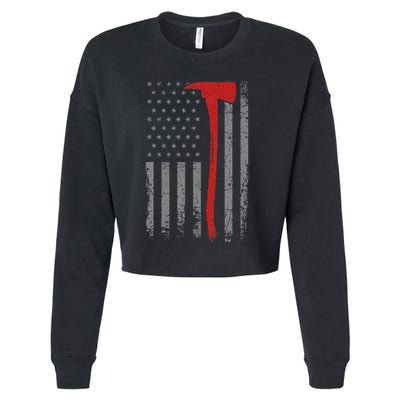 Wildland Firefighter Axe American Flag Thin Red Line Fireman Cropped Pullover Crew
