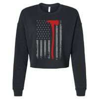 Wildland Firefighter Axe American Flag Thin Red Line Fireman Cropped Pullover Crew
