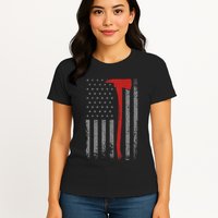 Wildland Firefighter Axe American Flag Thin Red Line Fireman Womens T-Shirt