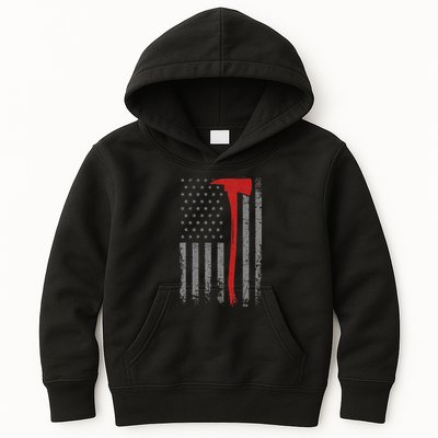 Wildland Firefighter Axe American Flag Thin Red Line Fireman Kids Hoodie