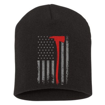 Wildland Firefighter Axe American Flag Thin Red Line Fireman Short Acrylic Beanie