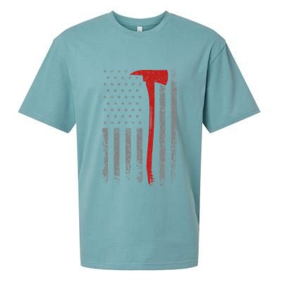 Wildland Firefighter Axe American Flag Thin Red Line Fireman Sueded Cloud Jersey T-Shirt