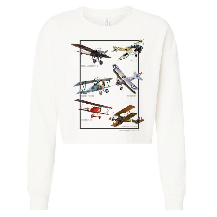 Wwi Fighters Airplanes Cropped Pullover Crew