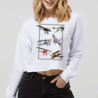 Wwi Fighters Airplanes Cropped Pullover Crew