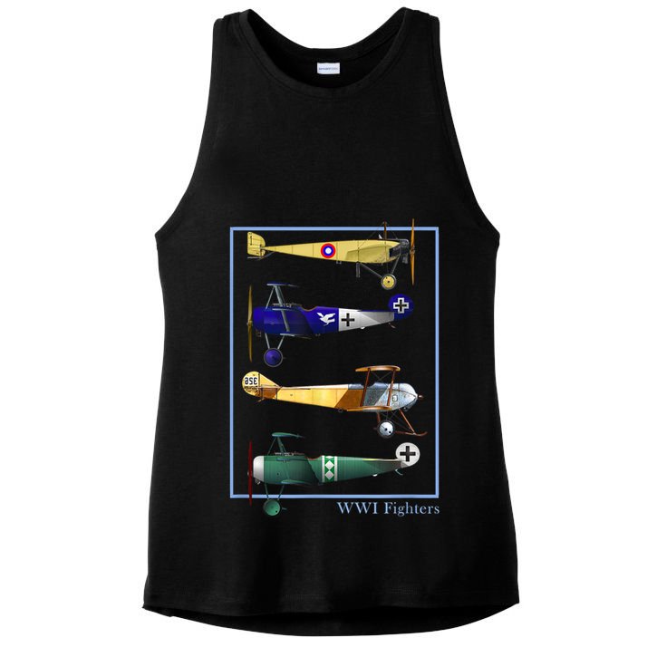 WWI Fighters Airplanes Vintage Ladies PosiCharge Tri-Blend Wicking Tank