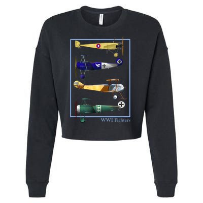 WWI Fighters Airplanes Vintage Cropped Pullover Crew