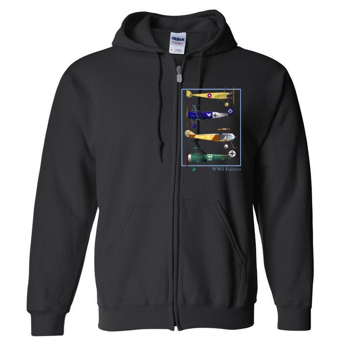 WWI Fighters Airplanes Vintage Full Zip Hoodie