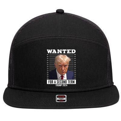 Wanted For A Second Term Trump 2024 Mugshot 7 Panel Mesh Trucker Snapback Hat