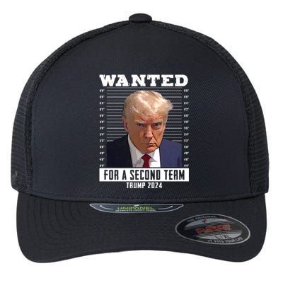 Wanted For A Second Term Trump 2024 Mugshot Flexfit Unipanel Trucker Cap