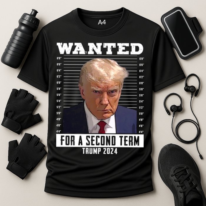 Wanted For A Second Term Trump 2024 Mugshot Cooling Performance Crew T-Shirt