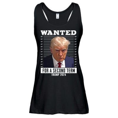 Wanted For A Second Term Trump 2024 Mugshot Ladies Essential Flowy Tank