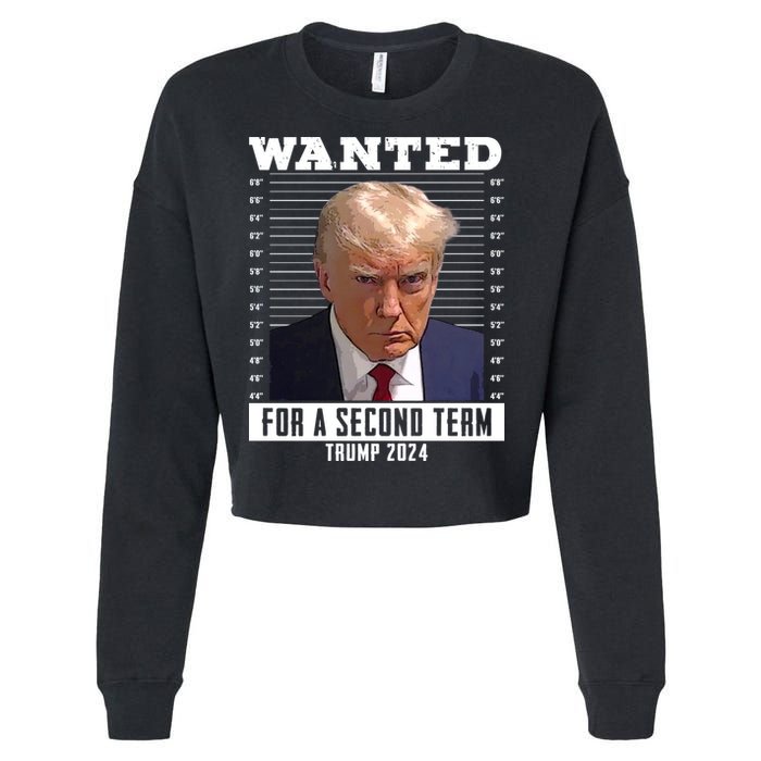 Wanted For A Second Term Trump 2024 Mugshot Cropped Pullover Crew