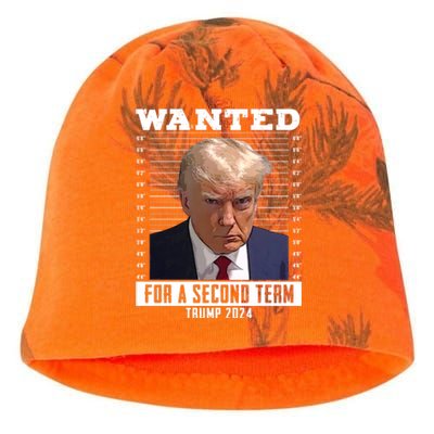 Wanted For A Second Term Trump 2024 Mugshot Kati - Camo Knit Beanie