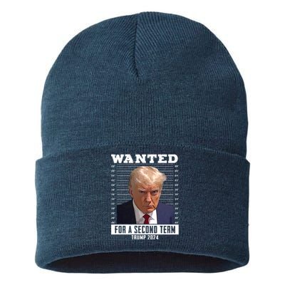 Wanted For A Second Term Trump 2024 Mugshot Sustainable Knit Beanie