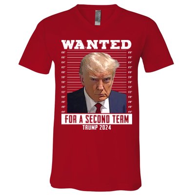 Wanted For A Second Term Trump 2024 Mugshot V-Neck T-Shirt