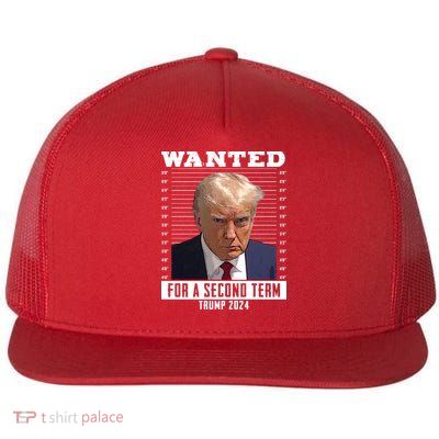 Wanted For A Second Term Trump 2024 Mugshot Flat Bill Trucker Hat