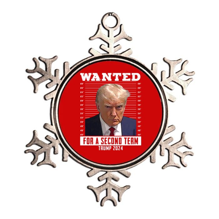 Wanted For A Second Term Trump 2024 Mugshot Metallic Star Ornament