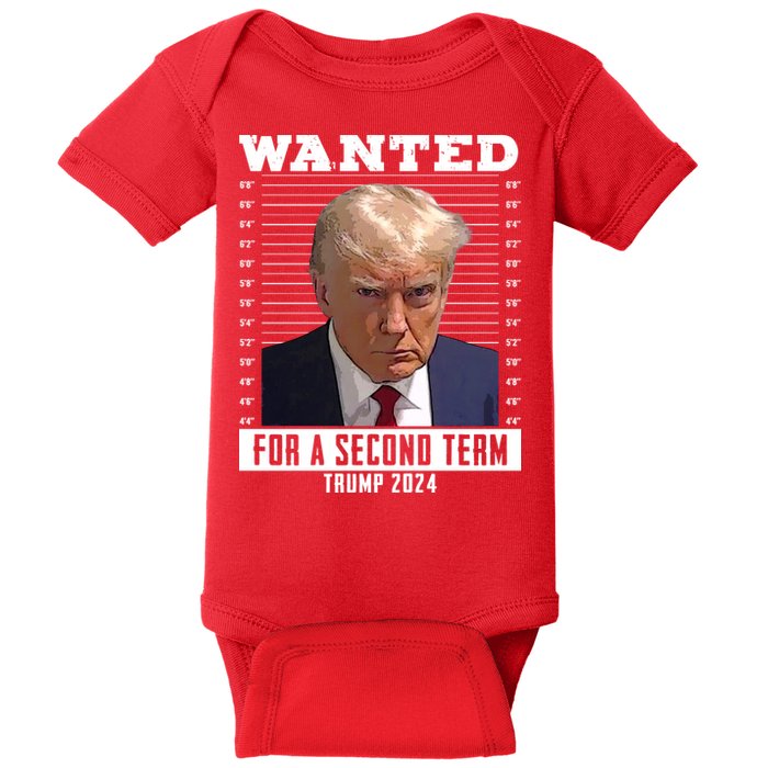 Wanted For A Second Term Trump 2024 Mugshot Baby Bodysuit