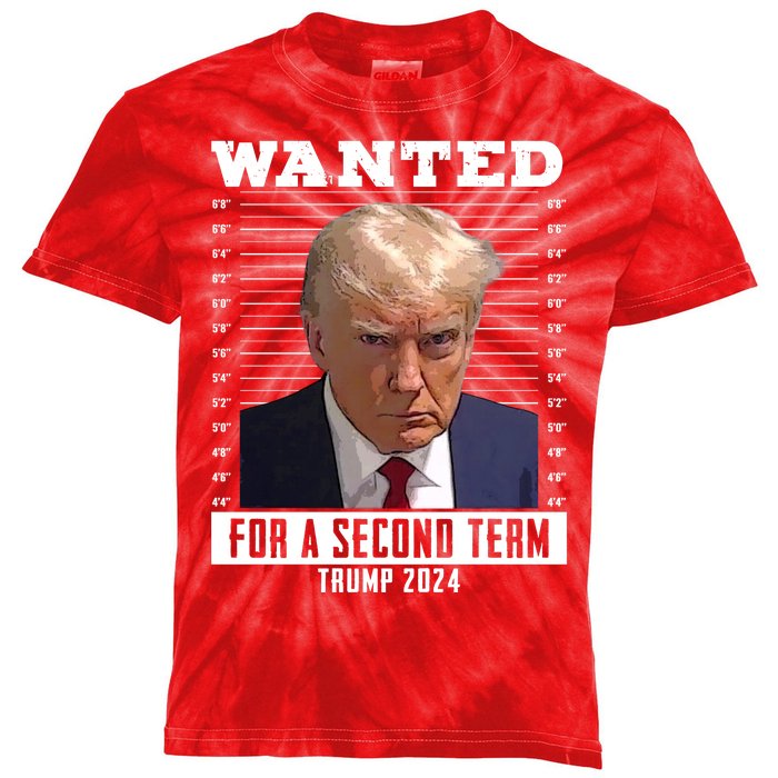 Wanted For A Second Term Trump 2024 Mugshot Kids Tie-Dye T-Shirt