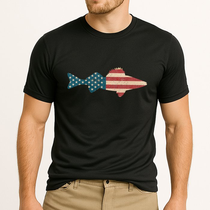Walleye Fishing American Flag Sauger Angling Cooling Performance Crew T-Shirt