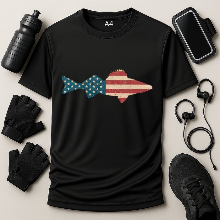 Walleye Fishing American Flag Sauger Angling Cooling Performance Crew T-Shirt