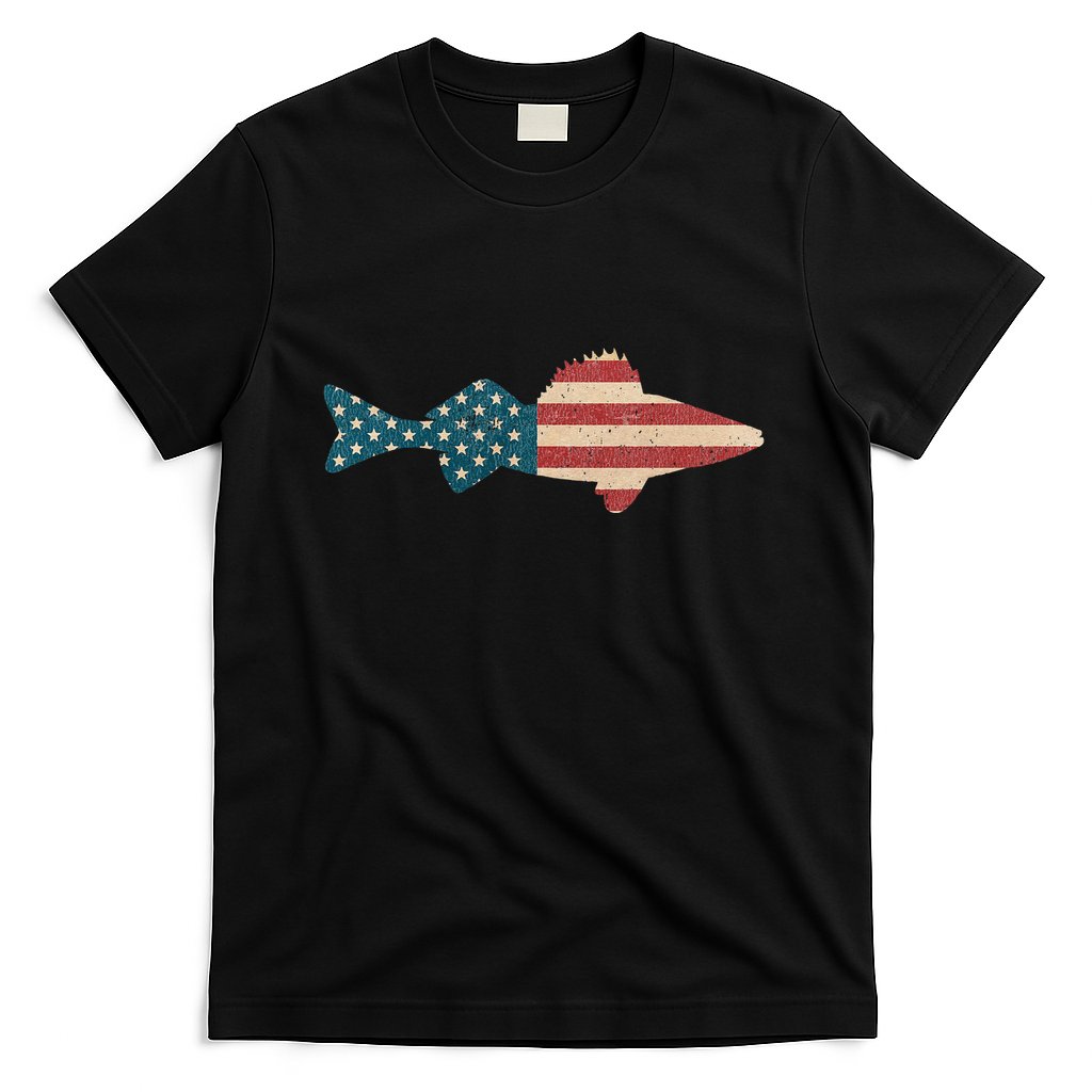 Walleye Fishing American Flag Sauger Angling T-Shirt
