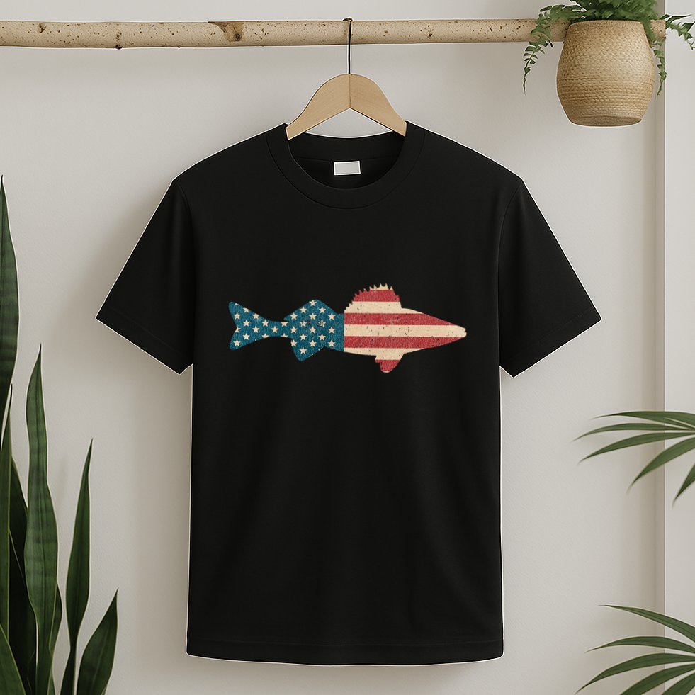 Walleye Fishing American Flag Sauger Angling T-Shirt