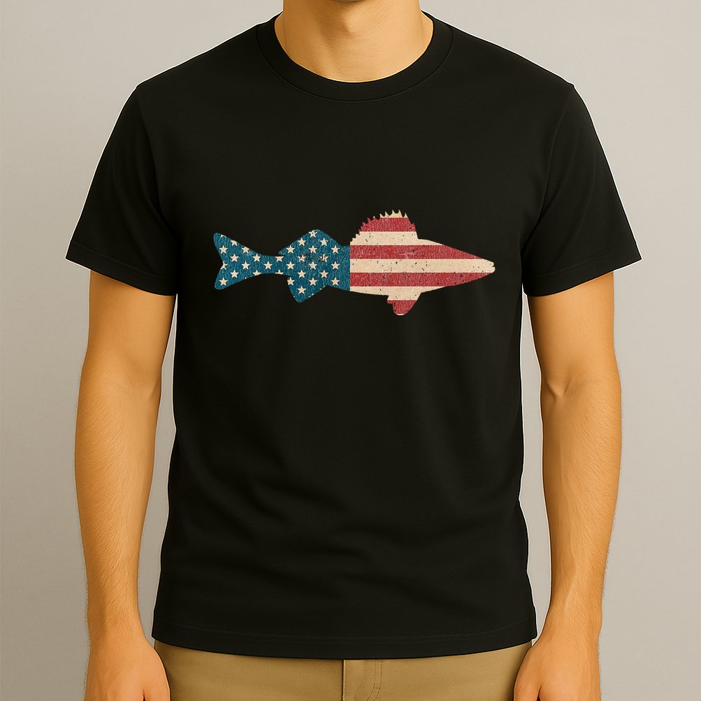 Walleye Fishing American Flag Sauger Angling T-Shirt