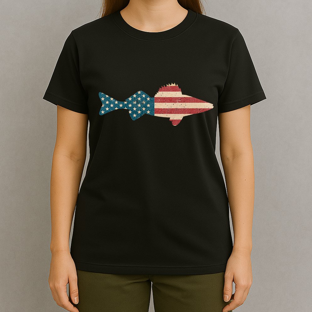 Walleye Fishing American Flag Sauger Angling T-Shirt