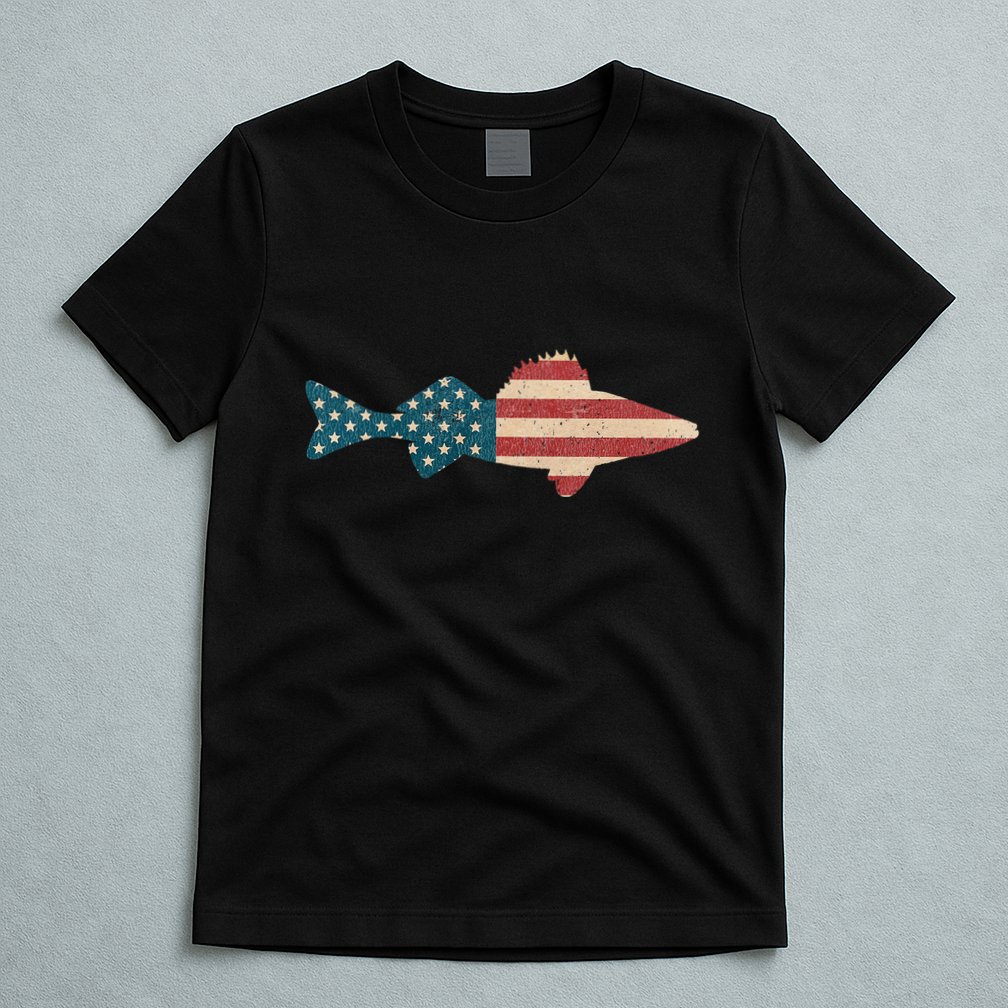 Walleye Fishing American Flag Sauger Angling T-Shirt