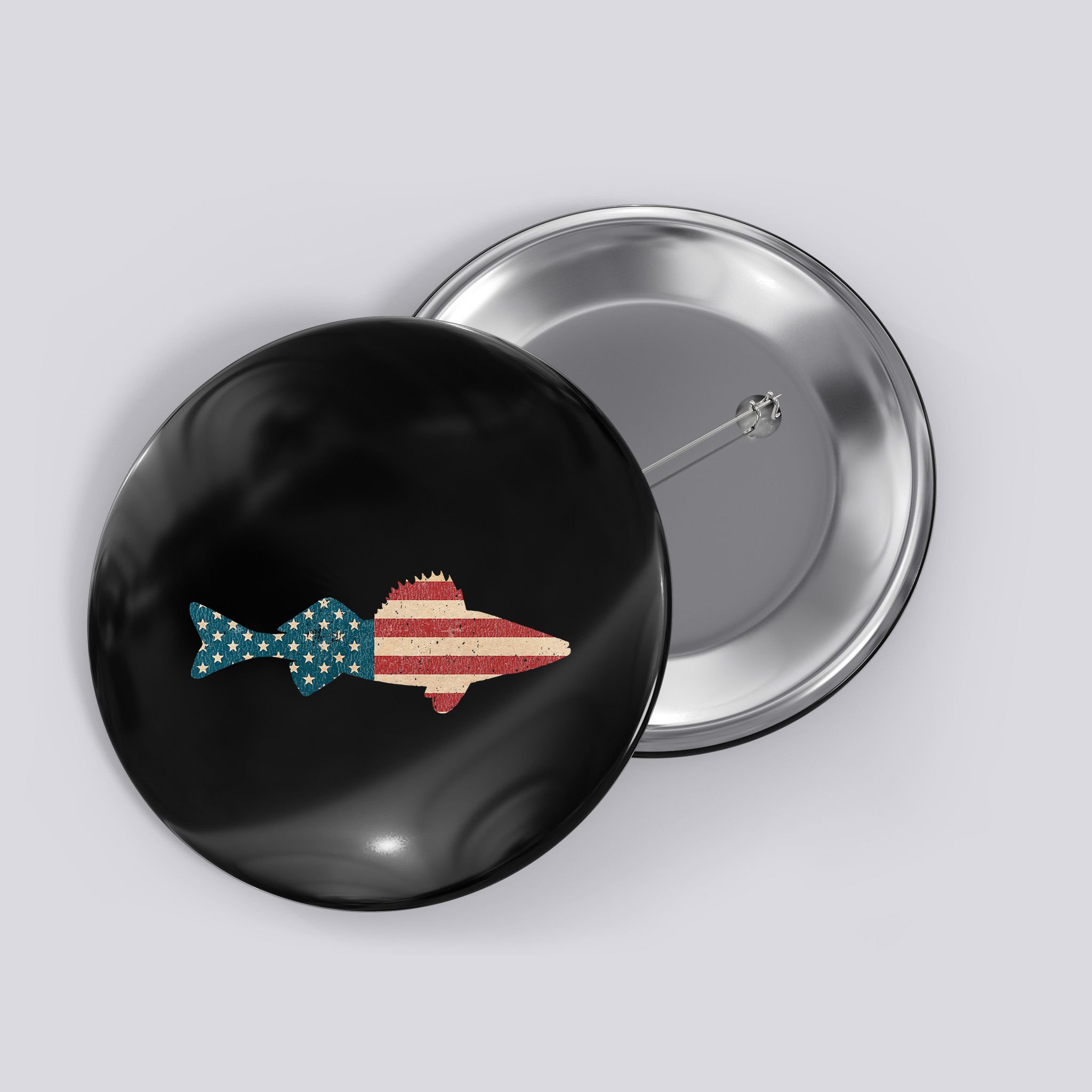 Walleye Fishing American Flag Sauger Angling Button