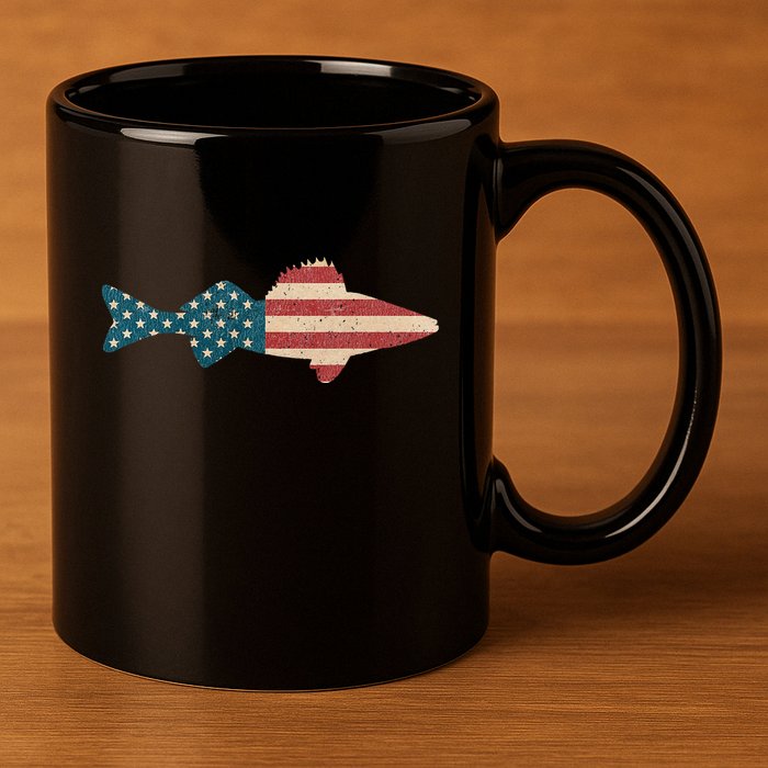Walleye Fishing American Flag Sauger Angling 11oz C Handle Ceramic Mug