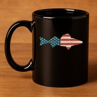 Walleye Fishing American Flag Sauger Angling 11oz C Handle Ceramic Mug