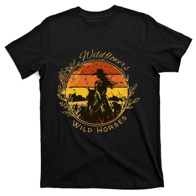 Wild Flowers And Wild Horses Sunset Country Cowgirl T-Shirt