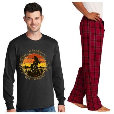 Wild Flowers And Wild Horses Sunset Country Cowgirl Long Sleeve Pajama Set