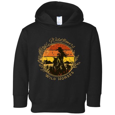 Wild Flowers And Wild Horses Sunset Country Cowgirl Toddler Hoodie