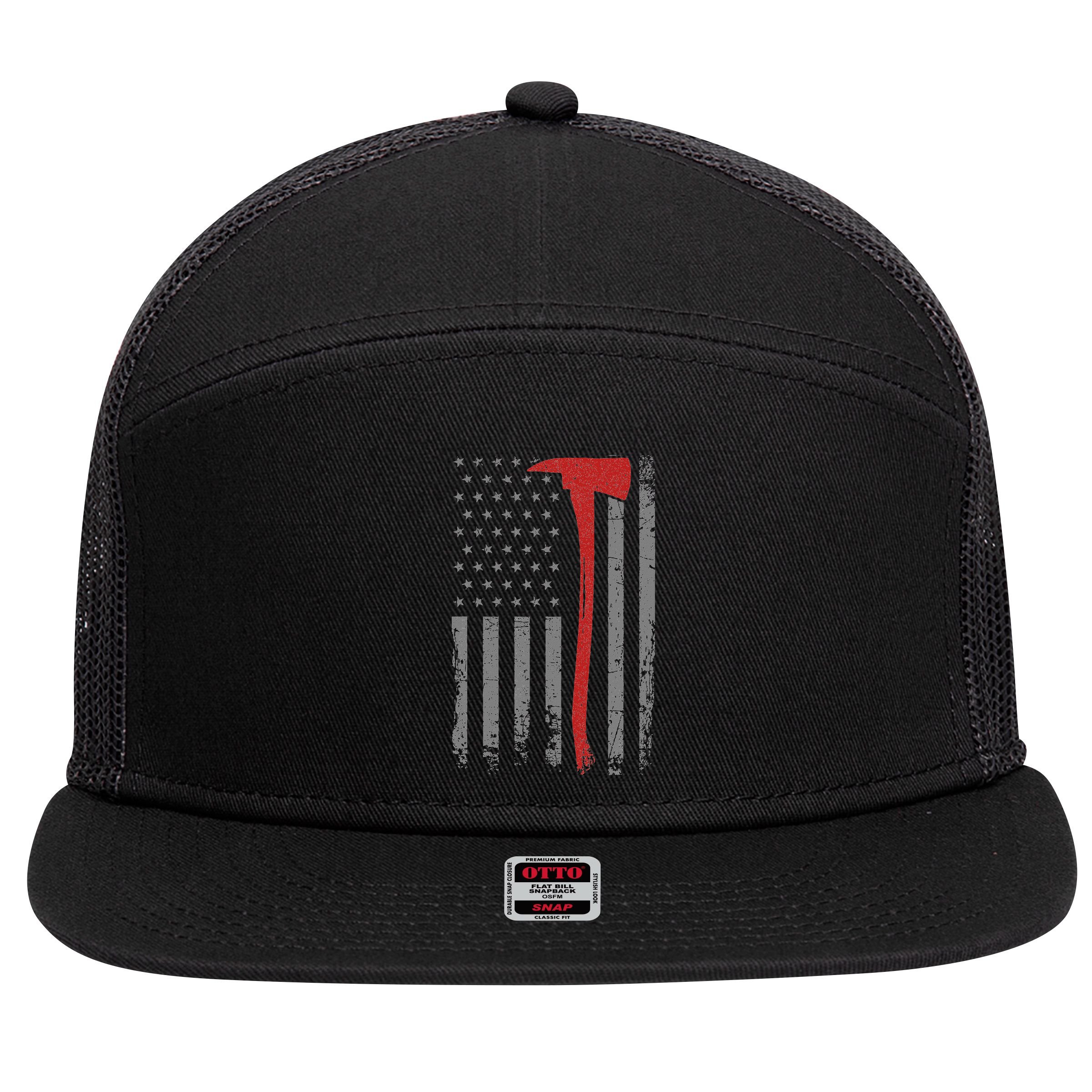 Wildland Firefighter Axe American Flag Thin Red Line Fireman 7 Panel Mesh Trucker Snapback Hat