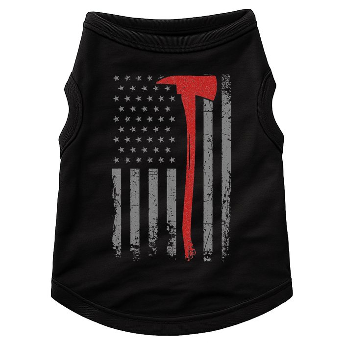 Wildland Firefighter Axe American Flag Thin Red Line Fireman Doggie Tank