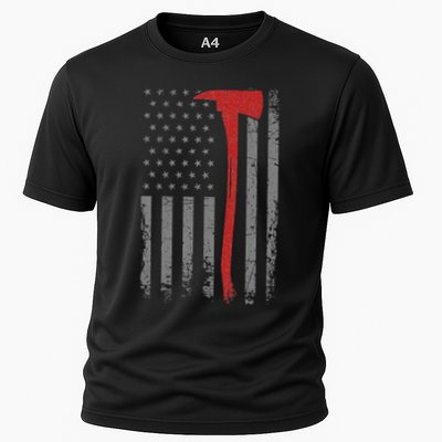 Wildland Firefighter Axe American Flag Thin Red Line Fireman Performance Shirt